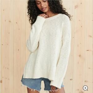 Jenni Kayne Cruise Boyfriend Sweater In Ivory Size Small Cotton Linen
